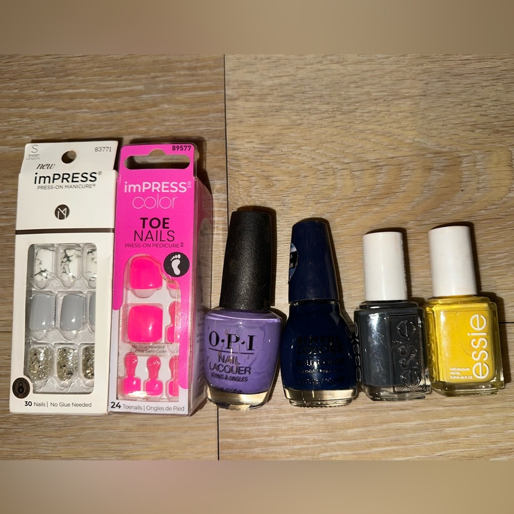 NAIL POLISH AND PRESS NAILS (OPI, SINFUL COLORS, ESSIE, KISS)
